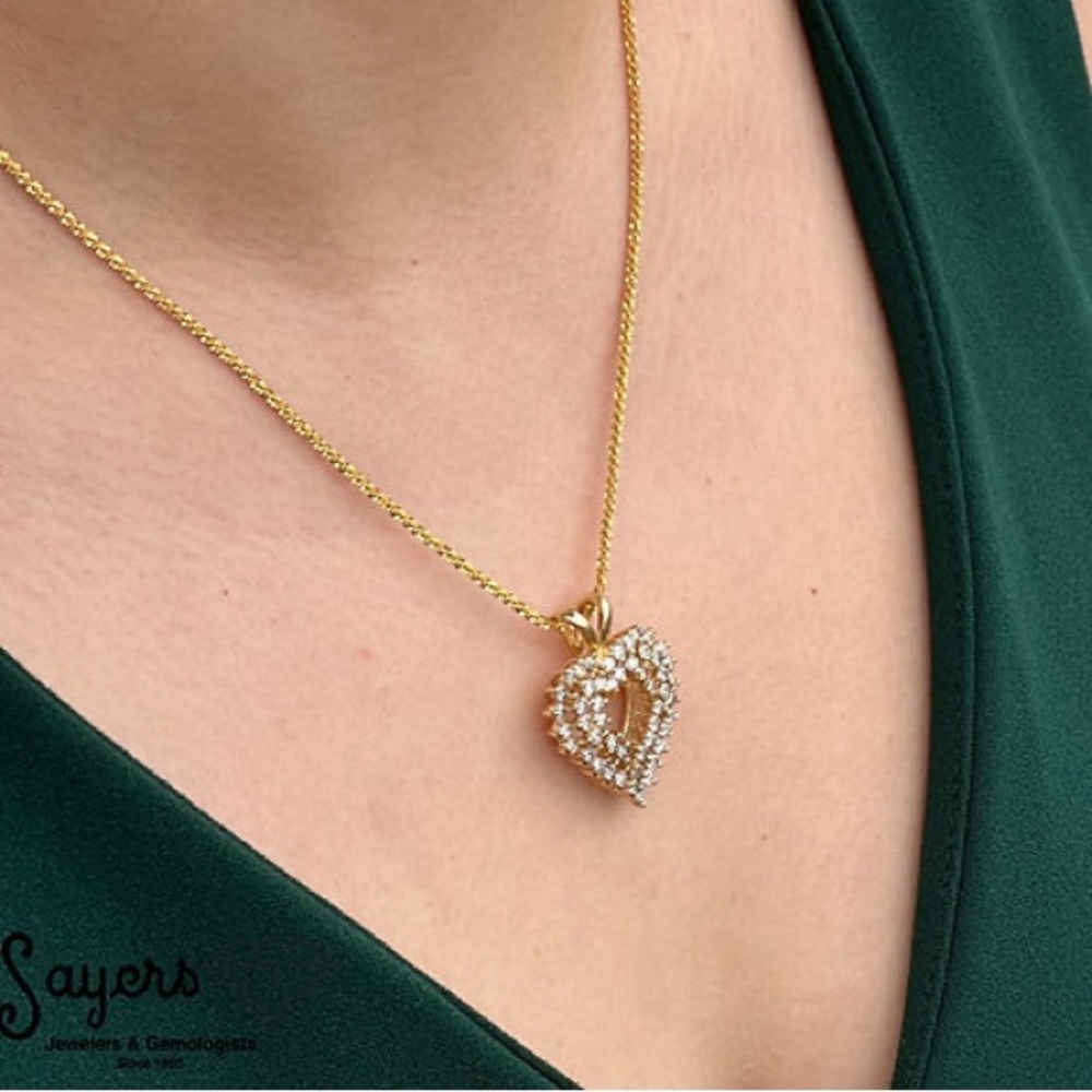 1 Carat Open Heart Diamond Cluster Pendant Necklace 14K Yellow Gold